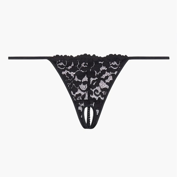 Savage X Fenty Other - Savage x Fenty Crotchless String of Pearls Thong Black Beaded Underwear